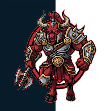Minotaur Gladiator Esport Mascot Logo Vector