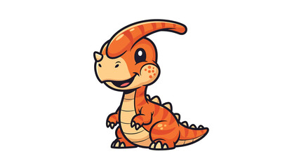 Adorable Orange Parasaurolophus Dinosaur Cartoon Character Illustration.