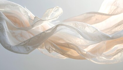 Floating Sheer Lace Fabric in Motion with Smoke-Like Elegant Folds