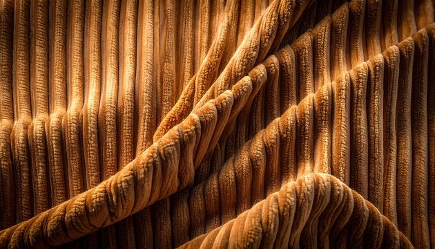 Close-Up Pattern of Wavy Wide-Wale Corduroy Textile in Caramel Tone
