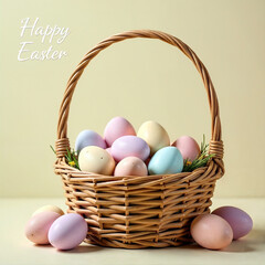 Colorful Easter Sunday Celebration with Eggs and Spring Flowers