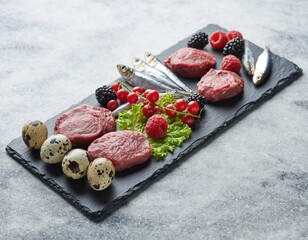 Assortment of high-quality protein and superfoods: Ketogenic ingredients/高品質なタンパク質とスーパーフードの盛り合わせ：ケトジェニック食材