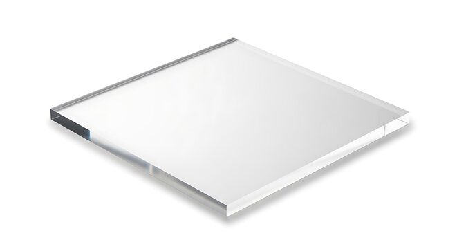 Square sheet of clear synthetic material resting on a white background