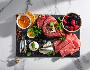 Assortment of high-quality protein and superfoods: Ketogenic ingredients/高品質なタンパク質とスーパーフードの盛り合わせ：ケトジェニック食材