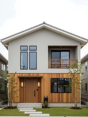 Modern Japanese house with wood facade, showcasing minimalistic elegance and charm