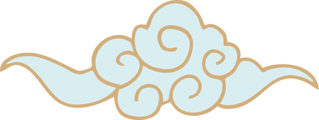 Color illustration of sky-blue cloud decoration drawn with golden lines suitable for Korean Lunar New Year