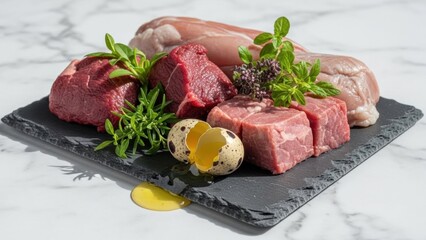 Assortment of high-quality protein and superfoods: Ketogenic ingredients/高品質なタンパク質とスーパーフードの盛り合わせ：ケトジェニック食材
