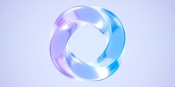 abstract 3d intertwined loops in iridescent gradients, minimalist crystalline liquid design on soft pastel background, futuristic geometric shape. 3d rendering