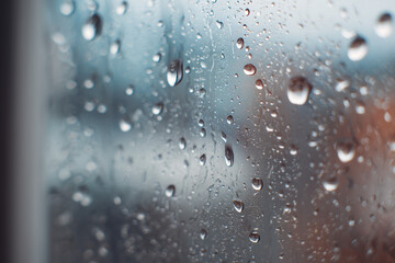 Raindrops on windowpane on a blurred background
