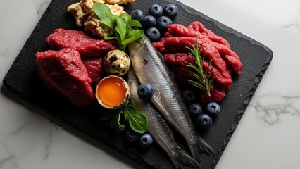 Assortment of high-quality protein and superfoods: Ketogenic ingredients/高品質なタンパク質とスーパーフードの盛り合わせ：ケトジェニック食材