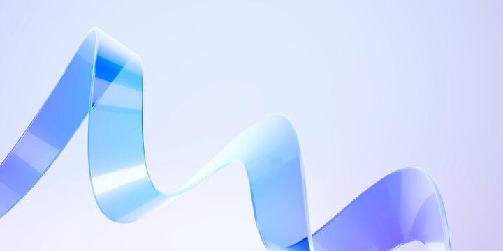 Abstract 3D Flowing Glass Ribbon on Light Blue Background