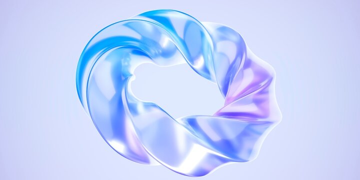 Abstract 3D Iridescent Twisted Form with Smooth Glass-Like Surfaces on a Light Background, 3d render