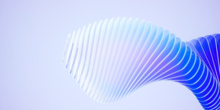 Abstract 3D Glass Wave Structure with Layered Translucent Blue Gradient Shapes on a Light Background, 3d render