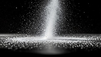 Obraz premium Falling white snowflakes on black background with illuminated snowfall falling snow