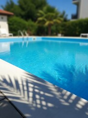 Serene Turquoise Swimming Pool with Tropical Shadows on a Sunny Day