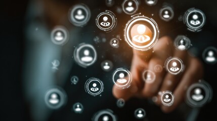 a professional businessman using a digital icon to oversee a diverse team of employees reflects the modern approach to hr team building and customer relations through technology
