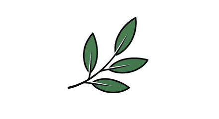 Obraz premium Minimalist Green Leaf Branch Illustration with Bold Black Outline for Eco-Friendly Design