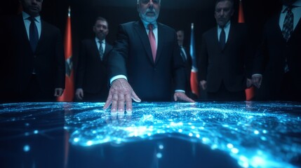 modern technology engineering team collaborating in a futuristic office setting