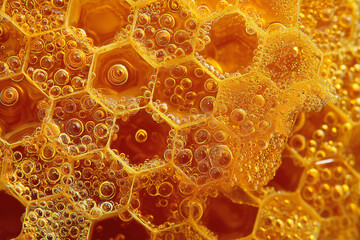 Golden honeycomb texture with bubbles