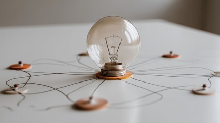 a modern lightbulb surrounded by abstract lines creating a dynamic network representing creativity and technological advancement