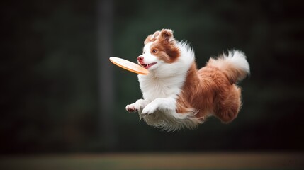 a happy dog jumps high to catch a flying disc during a fun outdoor gathering with a smiling group in a lush park setting