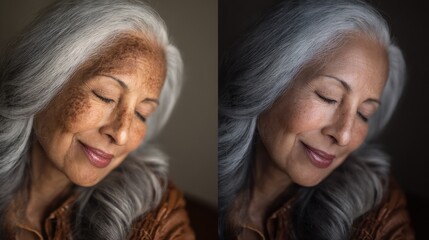 before and after photos of skin treatment results for hyperpigmentation showing improved skin tone and texture in soft lighting settings