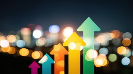an illuminated trail of vibrant arrows ascending on a sleek chart representing progress and achievement in a modern corporate setting against a hightech backdrop