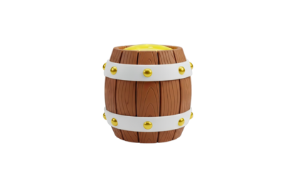 Cartoon Wooden Barrel Filled with Yellow Liquid
