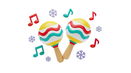 Colorful Maracas with Musical Notes and Snowflakes