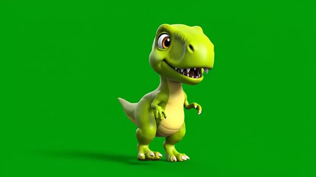 3D Cartoon Green Dinosaur Standing Isolated on Green Background