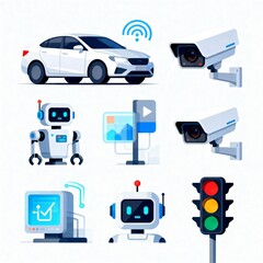 Technology icons on white background