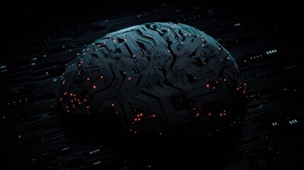 futuristic technology concept with glowing circuitry brain