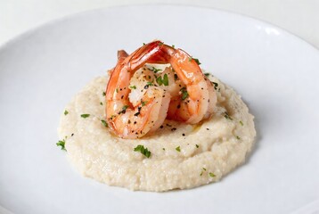 Delicious Southern Shrimp and Grits - A Mouthwatering Seafood Dish with Creamy Comfort Food Flavors and Fresh Ingredients in Garnished Restaurant Style Presentation
