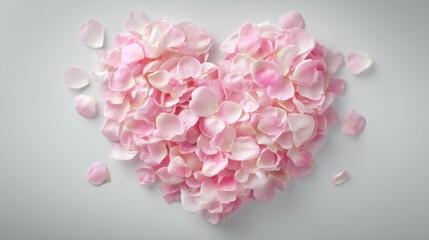 Fototapeta premium Heart Shape Made of Soft Pink Petals on a Light Grey Background Perfect for Romantic Themes and Wedding Decorations