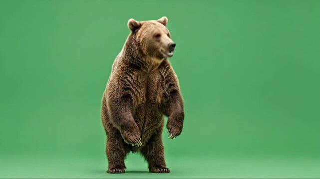 Animated sequence of bears standing and walking on a green screen background for video production