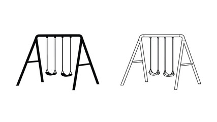 Two swing sets depicted in contrasting line art a bold silhouette