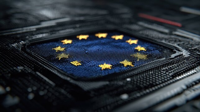 technology concept with european union flag displayed on digital screen - Powered by Adobe