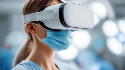 medical professional using virtual reality headset while performing surgery in a modern operating room