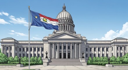 Government Building with Flag and Dome.