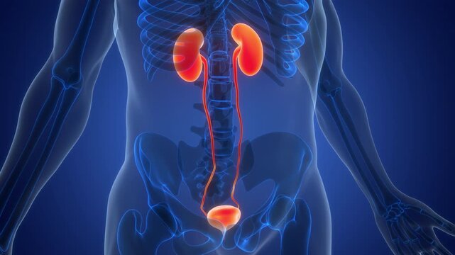 Human Urinary System Kidneys with Bladder Anatomy Animation Concept