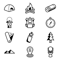 Camping ground icon set