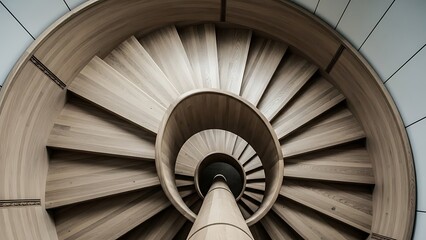 A spiral staircase inside an old church building with a circular architectural design