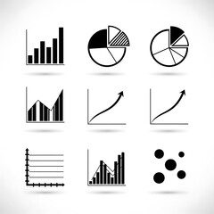 Collection of various business charts and graphs icons displayed in a grid format