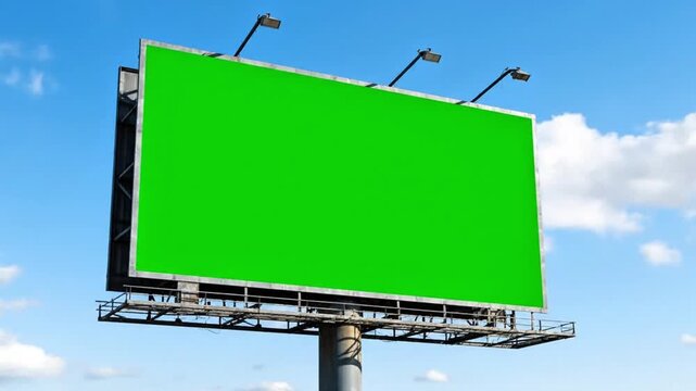 Blank advertisement billboard with an empty white display space for marketing and commercial promotion set against a clear blue outdoor sky, Green screen, 4k.