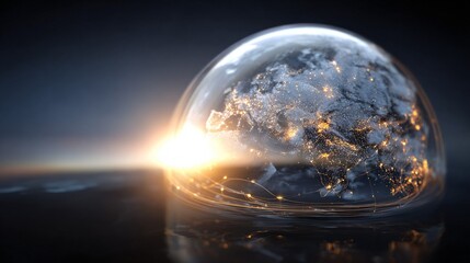 a glowing sphere created by vibrant particles representing global communication modern advancements and international information exchange