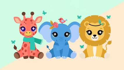 Naklejka premium Cartoon illustration of three friendly wild animals together.