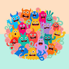 Fototapeta premium Colorful cartoon monsters gathered together in a playful illustration.