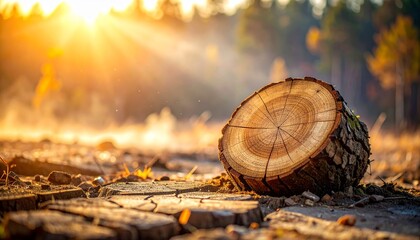 Impact of Industrial Logging Showing a Freshly Cut Tree Stump as a Deforestation Crisis Concept