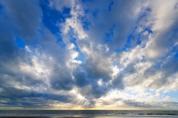 Fototapeta premium Sunset on the Channel in Agon-Coutainville coast. Normandy region 