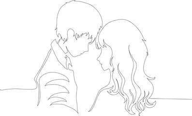 Continuous One Line Drawing of Couple Touching Foreheads eps10